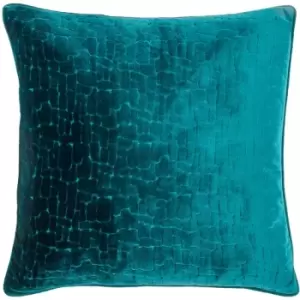 Bloomsbury Geometric Cut Velvet Piped Edge Cushion Cover, Teal, 50 x 50 Cm - Paoletti
