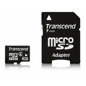 4GB MicroSDHC Flash Card with Adaptor Class 4 TS4GUSDHC4