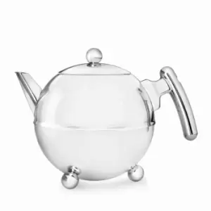 Bredemeijer Teapot Double Wall Bella Ronde Design 0.75L In Polished Steel Finish With Chrome Fittings
