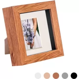 Nicola Spring - 3D Box Photo Frame - 4 x 4' with 2 x 2' Mount - Dark Wood/Ivory