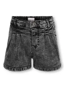 Only Kids Girls Pleat Front Denim Shorts - Washed Black, Size Age: 11 Years, Women