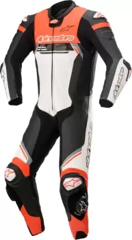 Alpinestars Missile V2 Ignition One Piece Motorcycle Leather Suit, black-white-red, Size 54, black-white-red, Size 54
