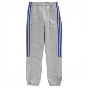 adidas 3 Stripe Fleece Pants - MedGrey/Blue
