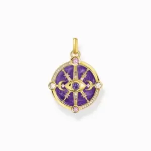 Sterling Silver Gold Plated Violet Enamel With Colourful Stones Pendant PE956-565-13