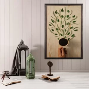 Coffee Tree Multicolor Decorative Framed Wooden Painting