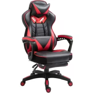 Gaming Chair Ergonomic Reclining Manual Footrest Wheels Stylish Red - Red - Vinsetto