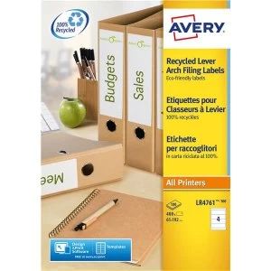 Avery 61 x 192mm A4 Recycled Folder Labels White 4 Labels Per Sheet Pack of 100