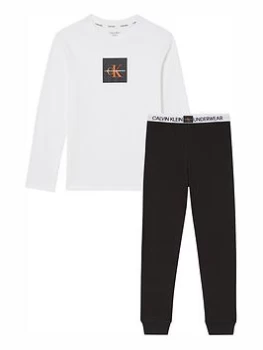 Calvin Klein Boys Long Sleeve Pj Set - White/black, White/Black, Size 10-12 Years