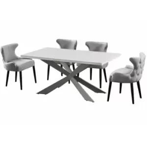 Life Interiors - 5 Pieces Oxford Duke Dining Set - a White Rectangular Dining Table and Set of 4 Light Grey Dining Chairs - Light Grey