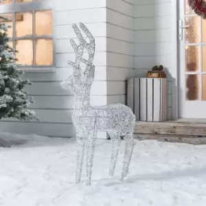 The Winter Workshop - 100cm Battery or Mains Operated Outdoor PVC Rattan Reindeer Christmas Figure - Xmas White with 120 Multi-Functional Timed Warm