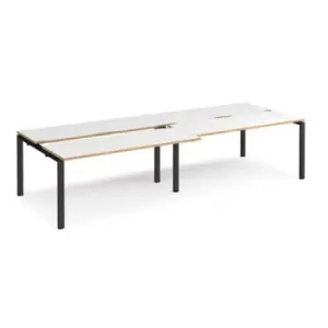 Bench Desk 4 Person Rectangular Desks 3200mm With Sliding Tops White/Oak Tops With Black Frames 1200mm Depth Adapt