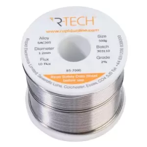 R-TECH 857000 SAC305 Solder 2% L0 Flux Halide-Free 1.2mm 500g Reel