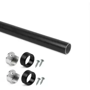 Moderix - Wardrobe Rail Round Aluminium Black Finish with End Supports - Size 600mm