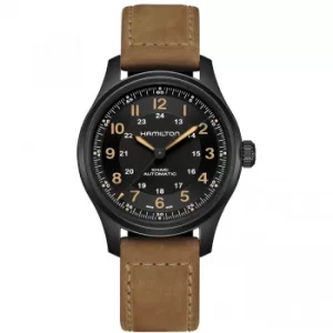 Hamilton Khaki Field Titanium Black Dial Brown Leather Strap Automatic H70665533 Mens Watch