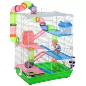 Pawhut 5 Tier Hamster Cage Carrier Habitat Small Animal House with Exercise Wheels Tunnel Tube Water Bottle Dishes House Ladder for Dwarf Mice, Green