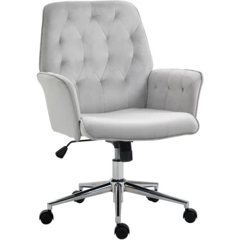 Velvet-Feel Fabric Office Swivel Chair Mid Back Computer Desk Chair with Adjustable Seat, Arm - Light Grey - Vinsetto