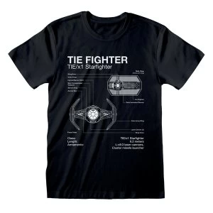 Star Wars - Tie Fighter Sketch Unisex Small T-Shirt - Black