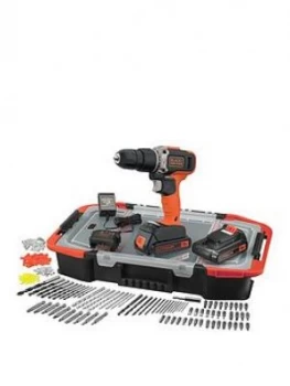 Black & Decker Black & Decker 18V Lithium Ion Combi Hammer Drill With 2 Batteries 165 Accessories With Kitbox