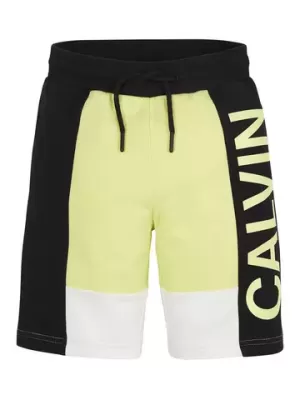 Calvin Klein Jeans Boys Colour Block Logo Jogger Shorts - Yellow Lime - 16 Years