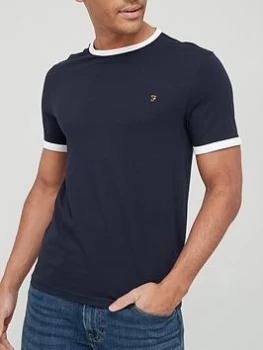 Farah Groves Ringer T-Shirt - Navy, Size S, Men