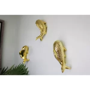 Ceramic Wall Hanging Trio of Koi Fish in Gold Finish
