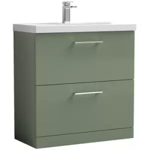 Arno Satin Green 800mm 2 Drawer Vanity Unit with 40mm Profile Basin - ARN835A - Satin Green - Nuie