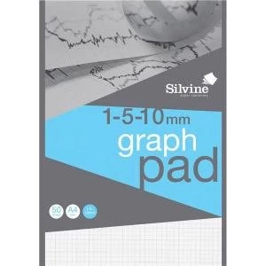 Silvine A4 Student Graph Pad with 1mm5mm10mm Grid 90gsm 50 Sheets Per
