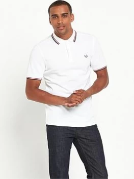 Fred Perry Original Twin Tipped Polo Shirt - White/Red/Navy, Size L, Men