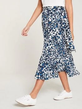WHISTLES Brushed Leopard Wrap Skirt - Blue Multi, Blue/Multi, Size 10, Women