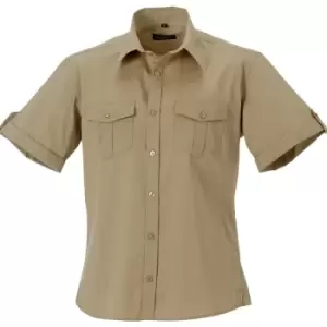 Russell Collection Mens Short / Roll-Sleeve Work Shirt (M) (Khaki) - Khaki