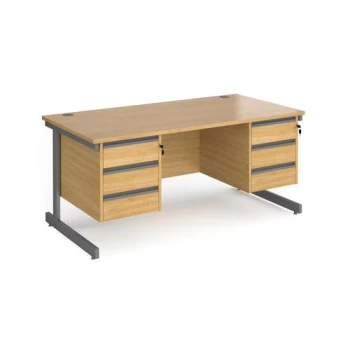 Office Desk Rectangular Desk 1600mm With Double Pedestal Oak Top With Graphite Frame 800mm Depth Contract 25 CC16S33-G-O