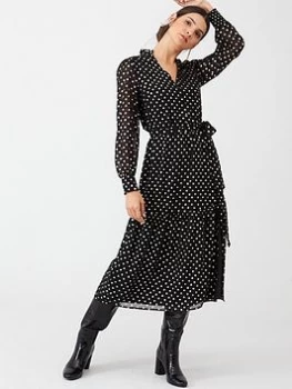 Oasis Foil Spot Tiered Midi Dress - Multi/Black, Multi Black, Size 10, Women