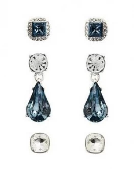 Mood Silver Plated Blue Crystal 3Pack Of Stud Earring