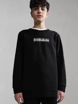 Boys, Napapijri Kids B-Box Long Sleeve Crew Sweatshirt, Black, Size 4 Years
