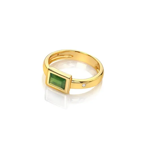 Hot Diamonds x Gemstones Rectangle Green Agate Ring DR263/S Size: Size