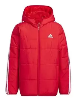 Boys, adidas Sportswear Junior 3 Stripe Padded Jacket - Red, Size 9-10 Years