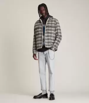 AllSaints Mens Anvik Sherpa-Lined Wool Blend Check Jacket, Light Grey, Size: S