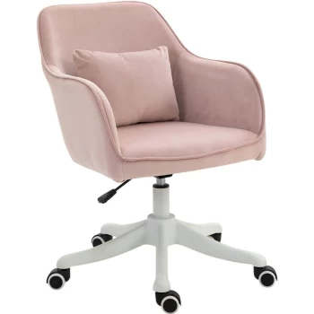 Velvet-Feel Tub Office Chair w/ Massage Pillow Adjustable Height Pink - Vinsetto