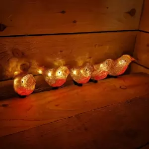 16cm 5 pc Acrylic Christmas Robin Red Breast 30 Warm White LEDs And Clip
