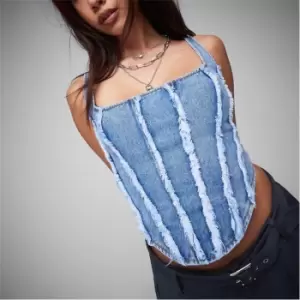 Missguided Co Ord Frayed Seam Denim Corset Top - Blue