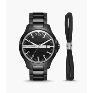 Armani Exchange Mens Three-Hand Date Stainless Steel Watch And Bracelet Gift Set - Black