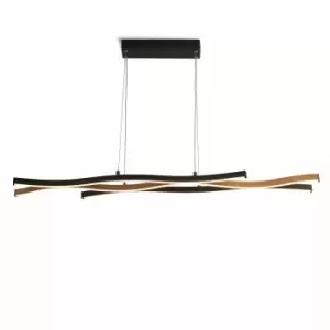 Bloom Swirl LED Ceiling Pendant, Black With Wood Effect