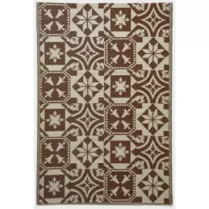 Brown Tile Mosaic Pattern Reversible Outdoor Rug - Brown and Beige - Homescapes