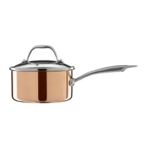 Interiors By Ph 16Cm Saucepan, Copper And Tri Ply With Glass Lid - Stainless Steel Handle
