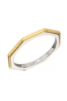 Sterling Silver & Gold Plating Octagon Shaped Band Ring