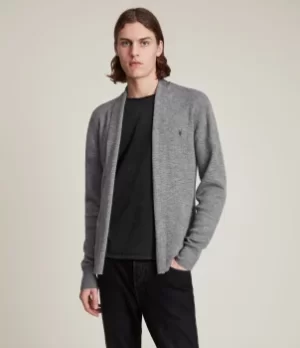 AllSaints Mens 100% Merino Wool Lightweight Mode Cardigan, Grey, Size: M