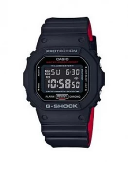 Casio Casio G-Shock All Black Dial Black and Red Detail Silicone Strap Mens Watch, One Colour, Men