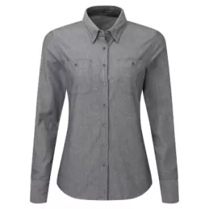 Premier Womens/Ladies Chambray Organic Long-Sleeved Shirt (XS) (Grey Denim)