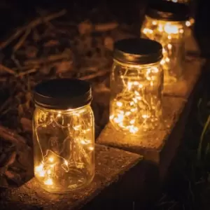 2x Outdoor Solar Powered Mason Jars with Clear Fairy Lights Garden Patio Table Pathway Lighting