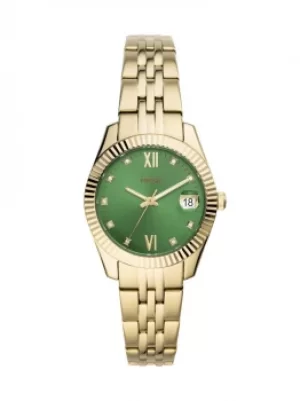 Fossil Ladies Scarlette Mini Green Dial Gold Tone Bracelet Watch...